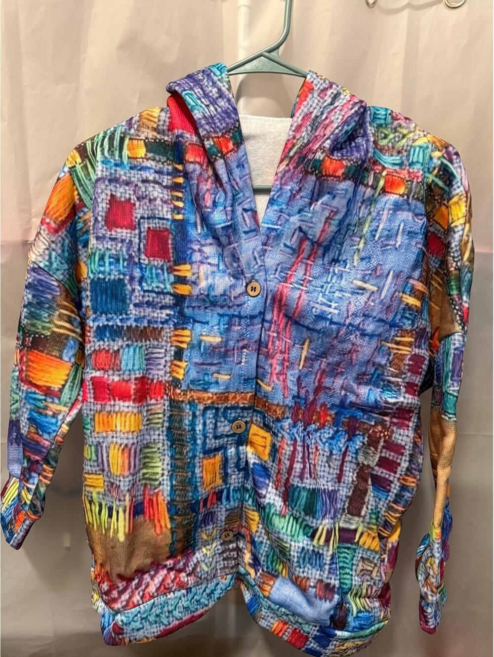 Colorful Abstract Pattern Hoodie with Button Front- Rave Hoodie